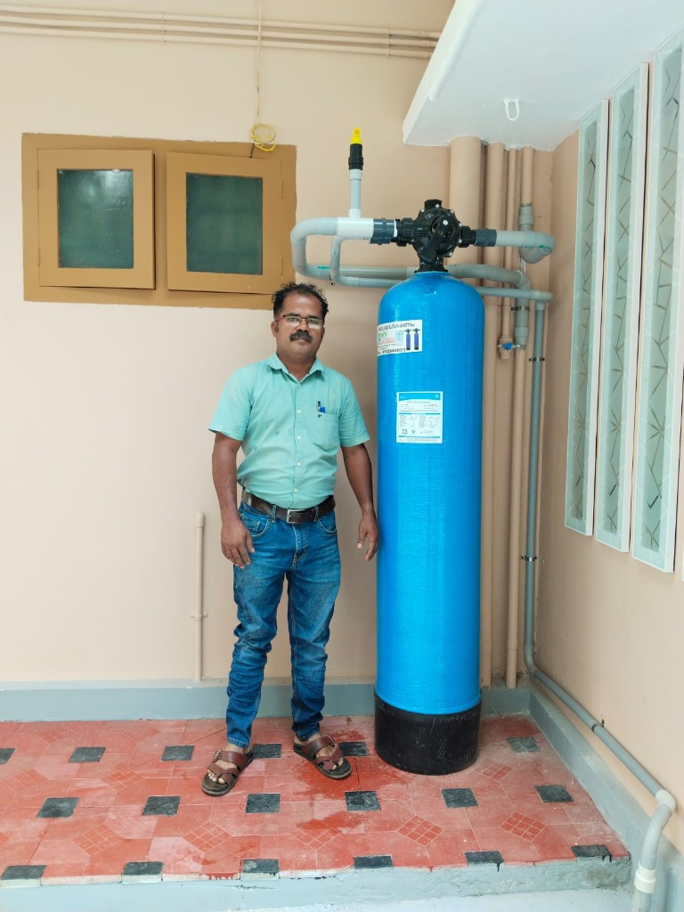 Gravity Water Treatment FRP vessel installation by technical team in Vadakkencherry, Palakkad